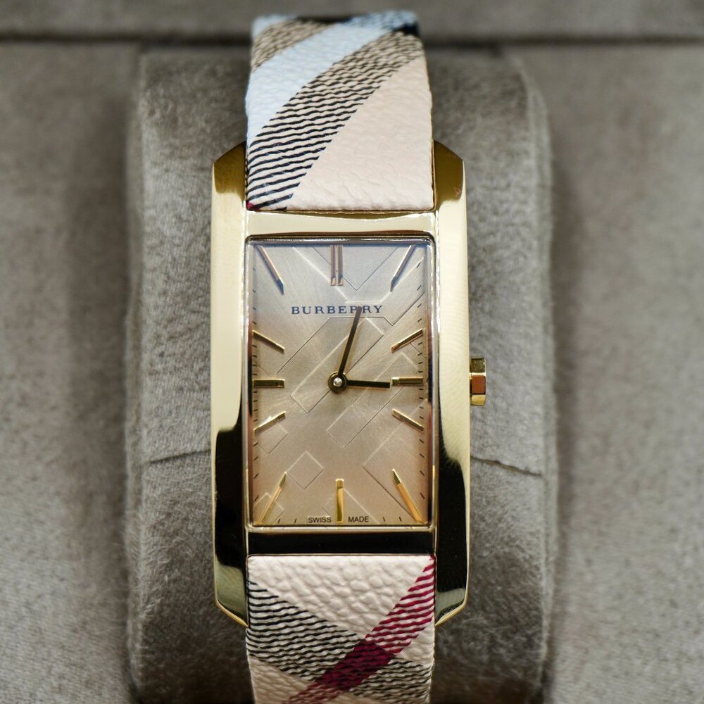 Brand New Burberry Bu9407 Gold Case Leather Band Women's Watch